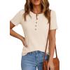 imagePRETTYGARDEN Waffle Knit Tops for Women Short Sleeve Henley Shirts 2026 Summer Blouses Dressy Casual Spring Fashion ClothesBeige