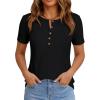 imagePRETTYGARDEN Waffle Knit Tops for Women Short Sleeve Henley Shirts 2026 Summer Blouses Dressy Casual Spring Fashion ClothesBlack