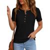 imagePRETTYGARDEN Waffle Knit Tops for Women Short Sleeve Henley Shirts 2026 Summer Blouses Dressy Casual Spring Fashion ClothesBlack