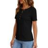 imagePRETTYGARDEN Waffle Knit Tops for Women Short Sleeve Henley Shirts 2026 Summer Blouses Dressy Casual Spring Fashion ClothesBlack