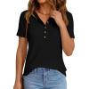 imagePRETTYGARDEN Waffle Knit Tops for Women Short Sleeve Henley Shirts 2026 Summer Blouses Dressy Casual Spring Fashion ClothesBlack