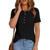 imagePRETTYGARDEN Waffle Knit Tops for Women Short Sleeve Henley Shirts 2026 Summer Blouses Dressy Casual Spring Fashion ClothesBlack