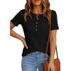 imagePRETTYGARDEN Waffle Knit Tops for Women Short Sleeve Henley Shirts 2026 Summer Blouses Dressy Casual Spring Fashion ClothesBlack