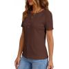 imagePRETTYGARDEN Waffle Knit Tops for Women Short Sleeve Henley Shirts 2026 Summer Blouses Dressy Casual Spring Fashion ClothesBrown