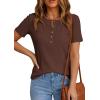 imagePRETTYGARDEN Waffle Knit Tops for Women Short Sleeve Henley Shirts 2026 Summer Blouses Dressy Casual Spring Fashion ClothesBrown