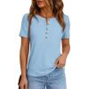 imagePRETTYGARDEN Waffle Knit Tops for Women Short Sleeve Henley Shirts 2026 Summer Blouses Dressy Casual Spring Fashion ClothesLight Blue