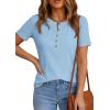 imagePRETTYGARDEN Waffle Knit Tops for Women Short Sleeve Henley Shirts 2026 Summer Blouses Dressy Casual Spring Fashion ClothesLight Blue