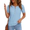 imagePRETTYGARDEN Waffle Knit Tops for Women Short Sleeve Henley Shirts 2026 Summer Blouses Dressy Casual Spring Fashion ClothesLight Blue