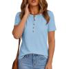 imagePRETTYGARDEN Waffle Knit Tops for Women Short Sleeve Henley Shirts 2026 Summer Blouses Dressy Casual Spring Fashion ClothesLight Blue