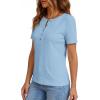 imagePRETTYGARDEN Waffle Knit Tops for Women Short Sleeve Henley Shirts 2026 Summer Blouses Dressy Casual Spring Fashion ClothesLight Blue