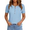 imagePRETTYGARDEN Waffle Knit Tops for Women Short Sleeve Henley Shirts 2026 Summer Blouses Dressy Casual Spring Fashion ClothesLight Blue
