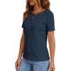 imagePRETTYGARDEN Waffle Knit Tops for Women Short Sleeve Henley Shirts 2026 Summer Blouses Dressy Casual Spring Fashion ClothesNavy Blue