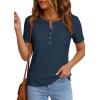 imagePRETTYGARDEN Waffle Knit Tops for Women Short Sleeve Henley Shirts 2026 Summer Blouses Dressy Casual Spring Fashion ClothesNavy Blue