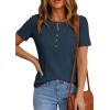 imagePRETTYGARDEN Waffle Knit Tops for Women Short Sleeve Henley Shirts 2026 Summer Blouses Dressy Casual Spring Fashion ClothesNavy Blue