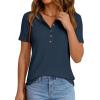 imagePRETTYGARDEN Waffle Knit Tops for Women Short Sleeve Henley Shirts 2026 Summer Blouses Dressy Casual Spring Fashion ClothesNavy Blue