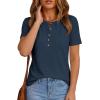 imagePRETTYGARDEN Waffle Knit Tops for Women Short Sleeve Henley Shirts 2026 Summer Blouses Dressy Casual Spring Fashion ClothesNavy Blue