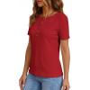 imagePRETTYGARDEN Waffle Knit Tops for Women Short Sleeve Henley Shirts 2026 Summer Blouses Dressy Casual Spring Fashion ClothesRed