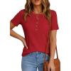 imagePRETTYGARDEN Waffle Knit Tops for Women Short Sleeve Henley Shirts 2026 Summer Blouses Dressy Casual Spring Fashion ClothesRed