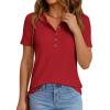 imagePRETTYGARDEN Waffle Knit Tops for Women Short Sleeve Henley Shirts 2026 Summer Blouses Dressy Casual Spring Fashion ClothesRed