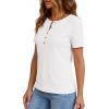 imagePRETTYGARDEN Waffle Knit Tops for Women Short Sleeve Henley Shirts 2026 Summer Blouses Dressy Casual Spring Fashion ClothesWhite