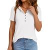 imagePRETTYGARDEN Waffle Knit Tops for Women Short Sleeve Henley Shirts 2026 Summer Blouses Dressy Casual Spring Fashion ClothesWhite