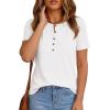 imagePRETTYGARDEN Waffle Knit Tops for Women Short Sleeve Henley Shirts 2026 Summer Blouses Dressy Casual Spring Fashion ClothesWhite