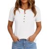 imagePRETTYGARDEN Waffle Knit Tops for Women Short Sleeve Henley Shirts 2026 Summer Blouses Dressy Casual Spring Fashion ClothesWhite