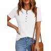 imagePRETTYGARDEN Waffle Knit Tops for Women Short Sleeve Henley Shirts 2026 Summer Blouses Dressy Casual Spring Fashion ClothesWhite
