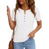 imagePRETTYGARDEN Waffle Knit Tops for Women Short Sleeve Henley Shirts 2026 Summer Blouses Dressy Casual Spring Fashion ClothesWhite