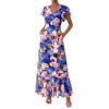 imagePRETTYGARDEN Wedding Guest Dresses for Women 2026 Spring Summer Short Sleeve Ruffle V Neck Floral Flowy Beach Maxi Long DressBlack Pink Flower
