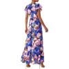 imagePRETTYGARDEN Wedding Guest Dresses for Women 2026 Spring Summer Short Sleeve Ruffle V Neck Floral Flowy Beach Maxi Long DressBlack Pink Flower