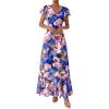 imagePRETTYGARDEN Wedding Guest Dresses for Women 2026 Spring Summer Short Sleeve Ruffle V Neck Floral Flowy Beach Maxi Long DressBlack Pink Flower