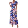 imagePRETTYGARDEN Wedding Guest Dresses for Women 2026 Spring Summer Short Sleeve Ruffle V Neck Floral Flowy Beach Maxi Long DressBlack Pink Flower