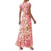 imagePRETTYGARDEN Wedding Guest Dresses for Women 2026 Spring Summer Short Sleeve Ruffle V Neck Floral Flowy Beach Maxi Long DressFloral Apricot Pink