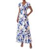 imagePRETTYGARDEN Wedding Guest Dresses for Women 2026 Spring Summer Short Sleeve Ruffle V Neck Floral Flowy Beach Maxi Long DressFloral Beige Blue