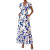 imagePRETTYGARDEN Wedding Guest Dresses for Women 2026 Spring Summer Short Sleeve Ruffle V Neck Floral Flowy Beach Maxi Long DressFloral Beige Blue