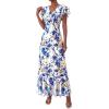 imagePRETTYGARDEN Wedding Guest Dresses for Women 2026 Spring Summer Short Sleeve Ruffle V Neck Floral Flowy Beach Maxi Long DressFloral Beige Blue