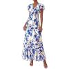 imagePRETTYGARDEN Wedding Guest Dresses for Women 2026 Spring Summer Short Sleeve Ruffle V Neck Floral Flowy Beach Maxi Long DressFloral Beige Blue