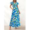 imagePRETTYGARDEN Wedding Guest Dresses for Women 2026 Spring Summer Short Sleeve Ruffle V Neck Floral Flowy Beach Maxi Long DressFloral Blue