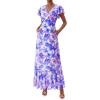 imagePRETTYGARDEN Wedding Guest Dresses for Women 2026 Spring Summer Short Sleeve Ruffle V Neck Floral Flowy Beach Maxi Long DressFloral Purple