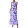 imagePRETTYGARDEN Wedding Guest Dresses for Women 2026 Spring Summer Short Sleeve Ruffle V Neck Floral Flowy Beach Maxi Long DressFloral Purple