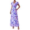 imagePRETTYGARDEN Wedding Guest Dresses for Women 2026 Spring Summer Short Sleeve Ruffle V Neck Floral Flowy Beach Maxi Long DressFloral Purple