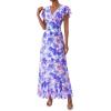 imagePRETTYGARDEN Wedding Guest Dresses for Women 2026 Spring Summer Short Sleeve Ruffle V Neck Floral Flowy Beach Maxi Long DressFloral Purple
