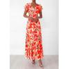 imagePRETTYGARDEN Wedding Guest Dresses for Women 2026 Spring Summer Short Sleeve Ruffle V Neck Floral Flowy Beach Maxi Long DressPrint Orange