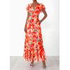 imagePRETTYGARDEN Wedding Guest Dresses for Women 2026 Spring Summer Short Sleeve Ruffle V Neck Floral Flowy Beach Maxi Long DressPrint Orange