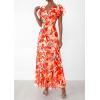 imagePRETTYGARDEN Wedding Guest Dresses for Women 2026 Spring Summer Short Sleeve Ruffle V Neck Floral Flowy Beach Maxi Long DressPrint Orange