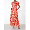imagePRETTYGARDEN Wedding Guest Dresses for Women 2026 Spring Summer Short Sleeve Ruffle V Neck Floral Flowy Beach Maxi Long DressPrint Orange