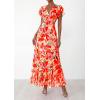 imagePRETTYGARDEN Wedding Guest Dresses for Women 2026 Spring Summer Short Sleeve Ruffle V Neck Floral Flowy Beach Maxi Long DressPrint Orange