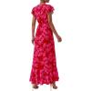 imagePRETTYGARDEN Wedding Guest Dresses for Women 2026 Spring Summer Short Sleeve Ruffle V Neck Floral Flowy Beach Maxi Long DressRed Floral