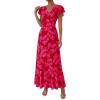 imagePRETTYGARDEN Wedding Guest Dresses for Women 2026 Spring Summer Short Sleeve Ruffle V Neck Floral Flowy Beach Maxi Long DressRed Floral